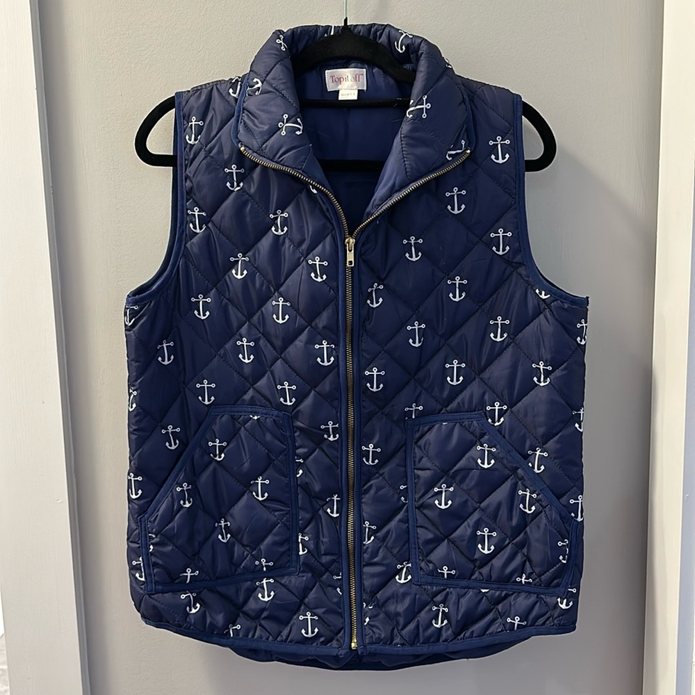 Puffer vest - navy blue with white anchors.  XL - 16/18